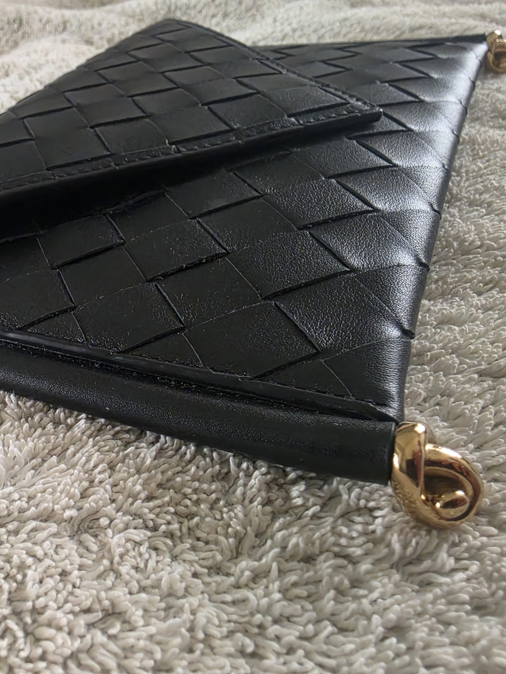 Bottega Veneta Black Intrecciato Leather Clutch with Gold Hardware